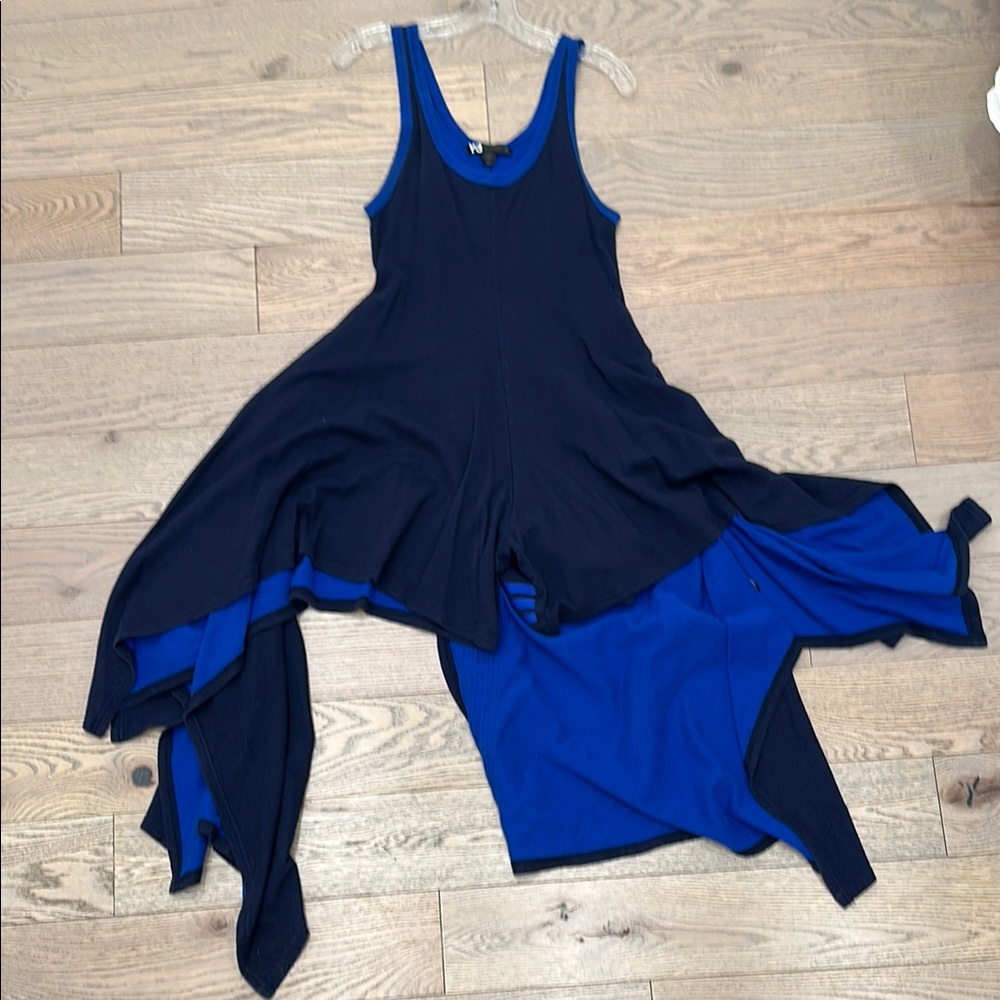Y3 Blue and Black Asymmetrical Romper Dress